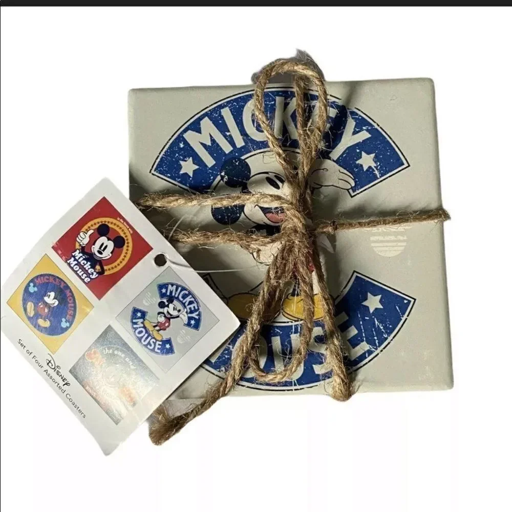 Disney Mickey Mouse Retro 4 Pc Coaster Square Coffee Table Decor‎ Accent Ears